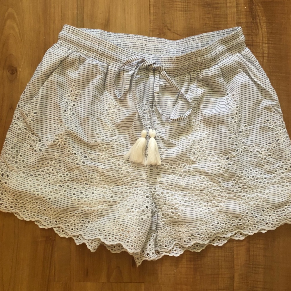 White Shorts with Blue Stripes